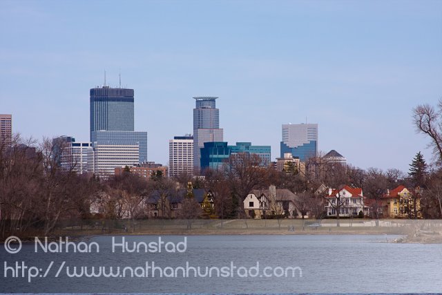 Dowtown Minneapolis as seen from Lake of the Isles.